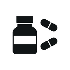 Pill medical icon is a simple vector illustration of a capsule and tablet, perfect for representing medication