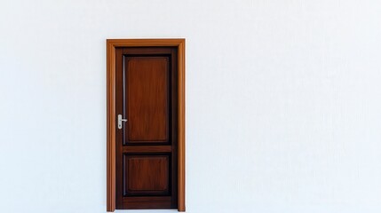 Wooden Door with Frame Isolated Against Plain White Wall