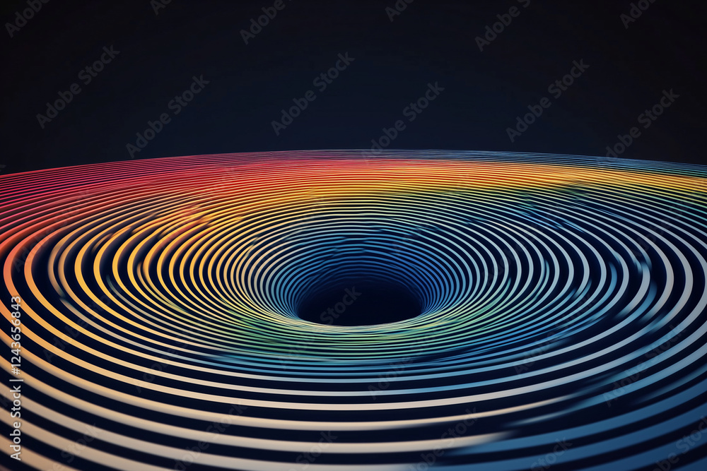 Aufkleber rainbow vortex: abstract artwork depicting a mesmerizing rainbow-colored vortex descending into a bl