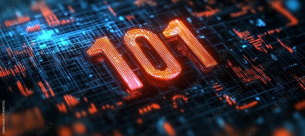 Poster glowing digital abstract pattern with the number 101 a technology or introduction concept