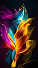Bright neon abstract background of multi-colored colors on a black background. Vertical