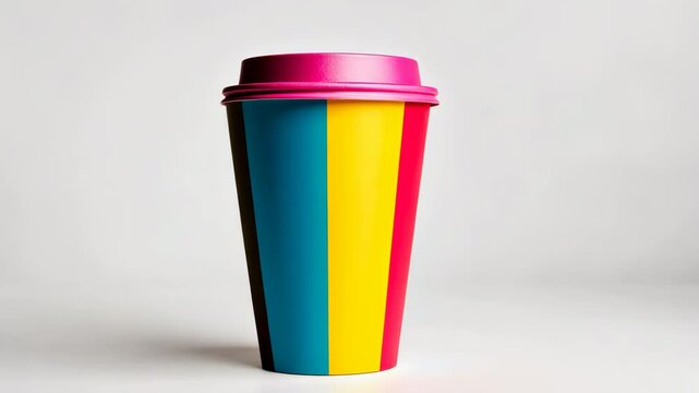 Vibrant magenta lidded paper coffee cups lined up neatly, presenting contemporary graphic design highlighting beverage branding against clean white surface