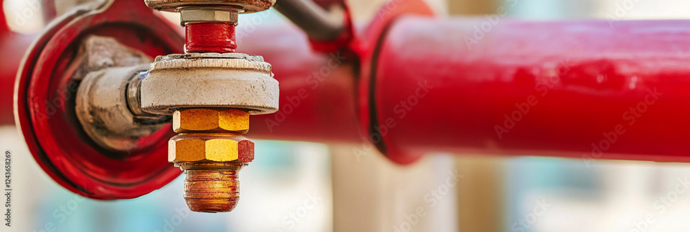 Aufkleber red pipe with valve fitting in an industrial setting