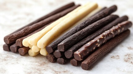 chocolate and vanilla wafer sticks isolated on transparent background