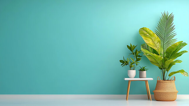 Interior plant arrangement with tropical foliage modern living space home decor bright environment aesthetic viewpoint tranquil concept for relaxation