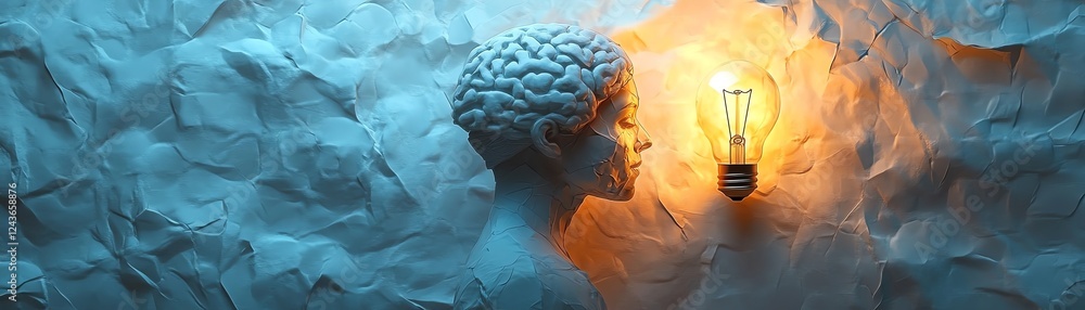 Aufkleber brain and light bulb imagery, symbolizing the union of human intellect and technology, ideal for ill