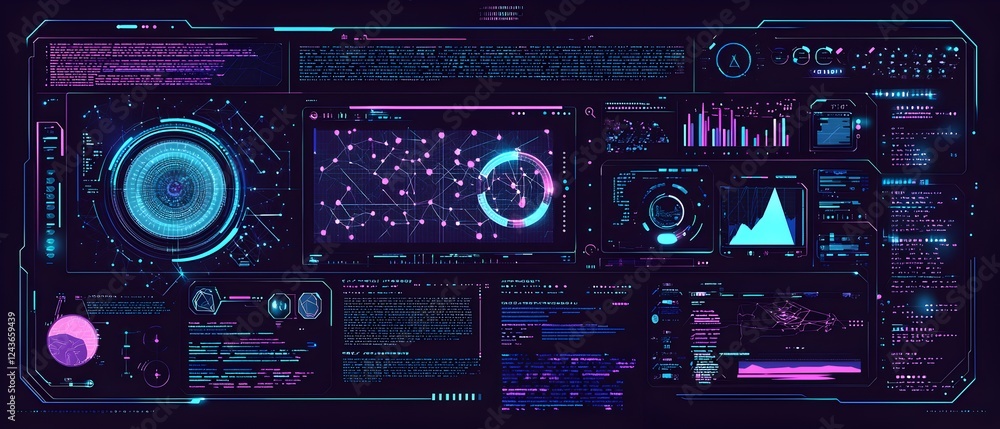 Poster a computer monitor with a lot of different colored graphs and numbers