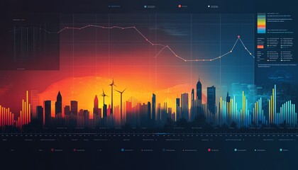 Naklejka premium Dynamic bar graph showing the upward trend in electricity consumption, power usage over time, highlighting the rising demand for energy resources, modern data visualization