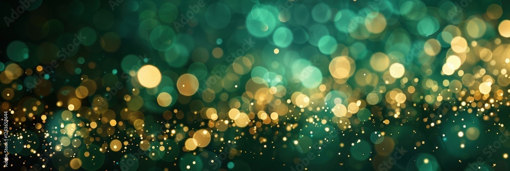 Poster beautiful abstract background with colorful bokeh lights in green and gold for creative and elegant 