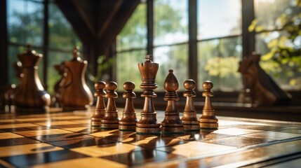 Strategic chess match cozy room photography warm lighting close-up game of intellect