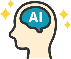 横顔と人工知能（AI）のアイコン（線画カラー）のイラスト