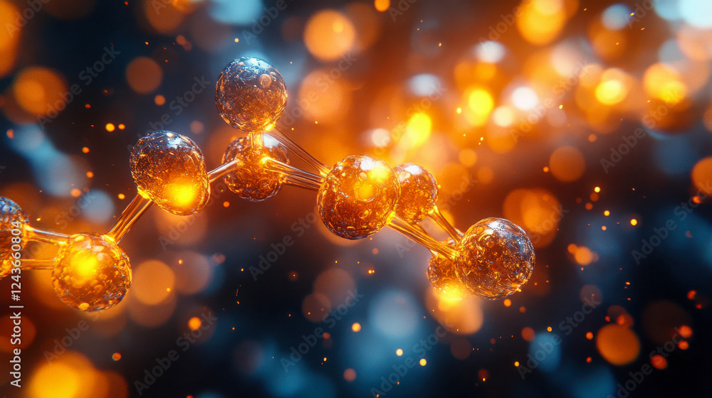 Poster futuristic molecular structure with glowing elements in a digital space environment