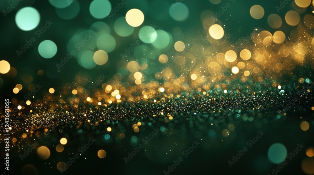 Aufkleber abstract bokeh effect with glowing particles and dazzling light blurs in green and gold for modern b