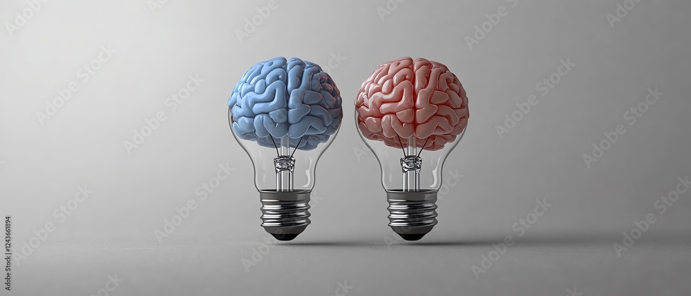 Poster symbol of brain and light bulb together, representing the synergy of human intelligence with technol