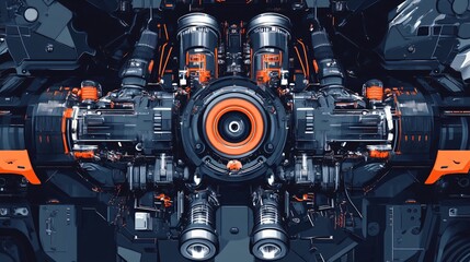 Obraz premium Flat Vector Illustration of Futuristic Engine for Technology Articles and Presentations