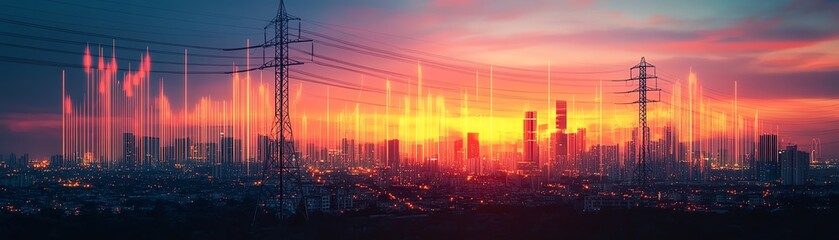 Fototapeta premium Upward trending bar graph representing electricity consumption growth, showing power usage surging over time, detailed data visualization of energy demand increase