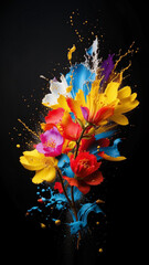 Abstract vertical background of bright spring flowers made of paint splashes