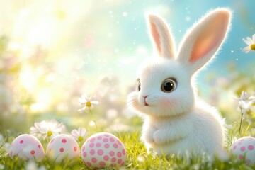 Adorable Easter Bunny Amidst Spring Flowers and Eggs