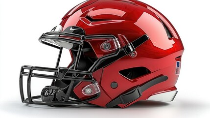 Fototapeta premium A Red American Football Helmet with Black Facemask