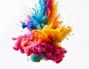 colorful ink paint explosion on white background