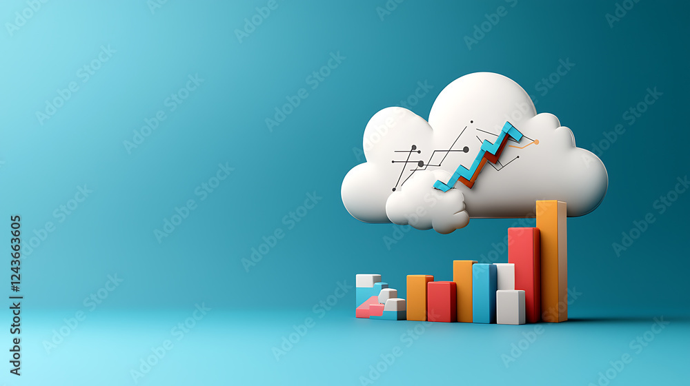Poster cloud computing growth trends business analytics 3d visualization digital environment eye-level view