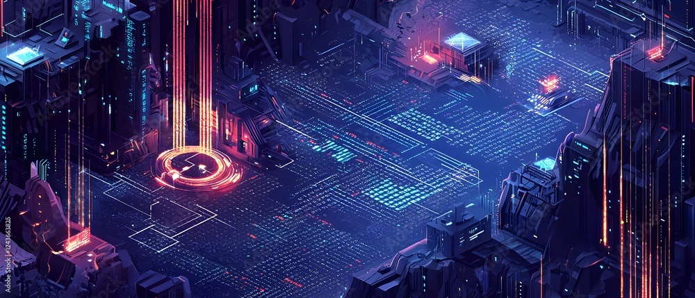 Poster a computer monitor with a red circle in the middle