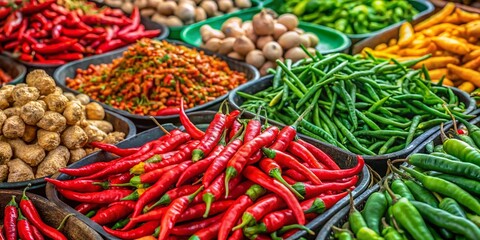 Fototapeta premium Vibrant Ginger & Chili Peppers at Farmer's Market - Boost Immunity Naturally