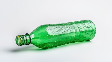 Green Glass Bottle with Speckled Texture on White Background