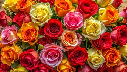 Fototapeta premium Vibrant Long-Stemmed Rose Bouquet Macro Photography - Neutral Background Wall Decor