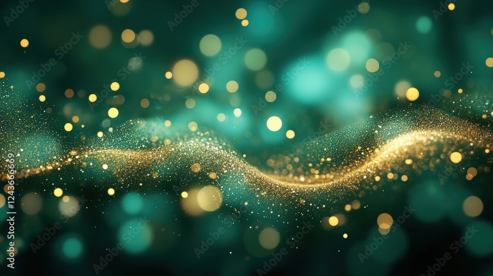 Aufkleber abstract sparkling background with bokeh effect in green and gold shades for vibrant visuals and cre