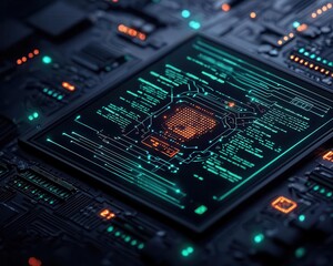 Fototapeta premium AIpowered cybersecurity system detecting threats in a digital matrix interface
