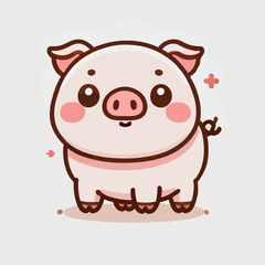 Cute Pink Cartoon Pig Illustration in White Background