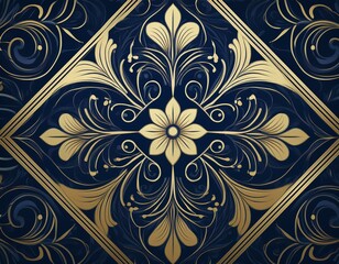 elegant dark blue pattern with gold accents