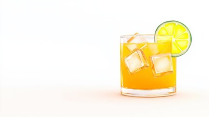 Refreshing Citrus Drink with Ice Cubes and Lime Garnish