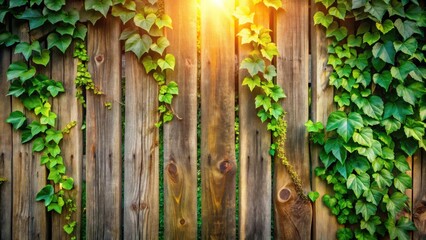 Lush Green Ivy Climbing a Rustic Wooden Fence in Sunlight