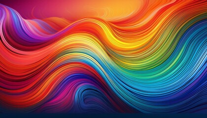 digital artwork featuring an abstract rainbow wave characterized by flowing lines and vibrant colors against a colorful background