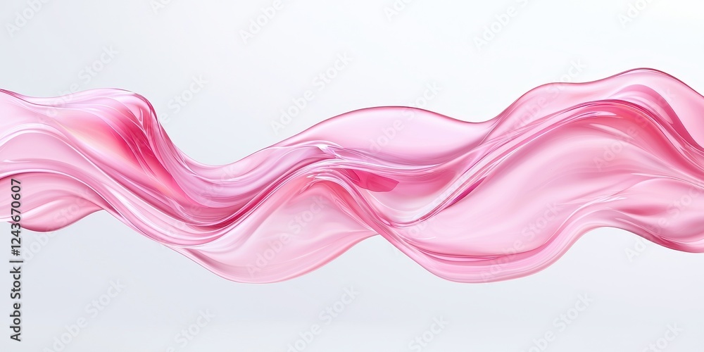 Poster flowing pink fabric waves on a soft white background create a serene and elegant look.