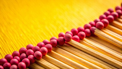 Vibrant Yellow Background with Matches Arranged for Copy Space - Stock Photo
