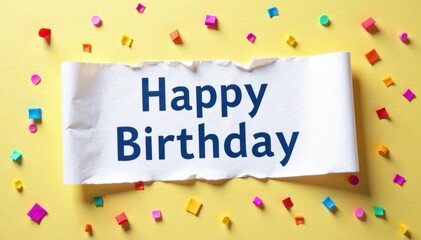 Ripped paper with happy birthday message, colorful confetti , joyful, texture, torn edges
