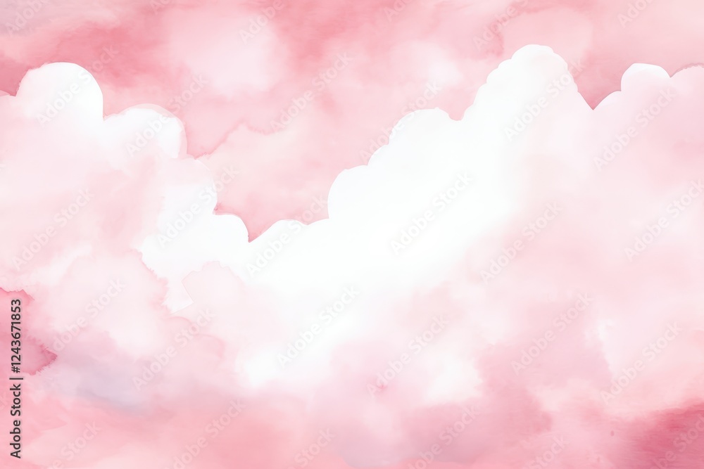 Poster serene pink watercolor background with soft clouds and gentle hues for creative projects and design 