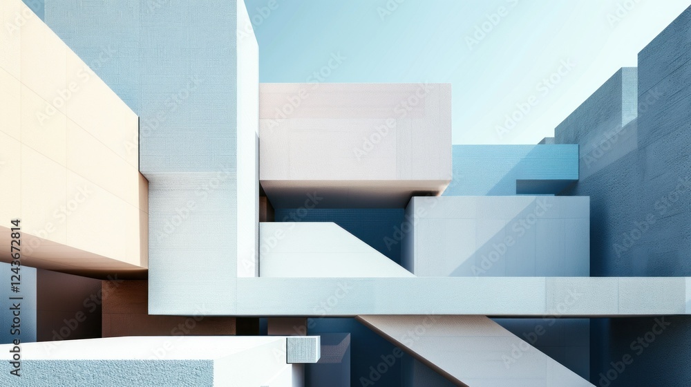 Poster an abstract interpretation of architecture with overlapping geometric structures. stock photo --ar 1