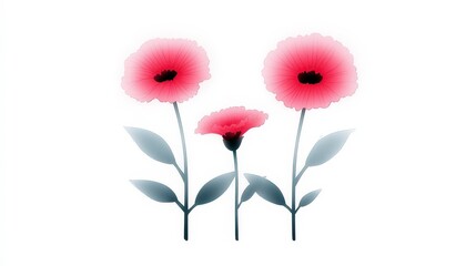 Obraz premium Elegant Pink Flowers with Green Leaves on a White Background
