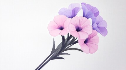 Obraz premium Colorful Petunia Flowers with Purple and Pink Petals on White Background