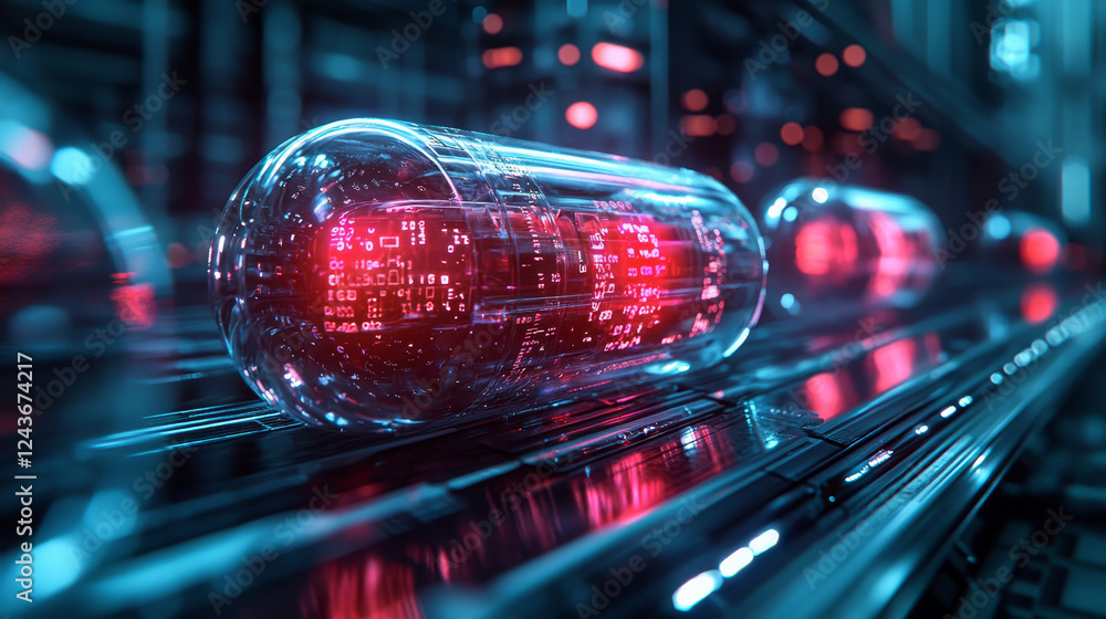 Aufkleber futuristic capsules with glowing technology and data patterns