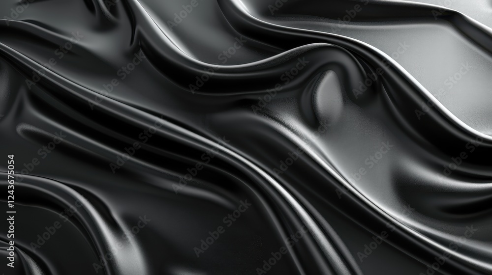 Poster Abstract Black Fabric Texture with Smooth Waves and Glossy Surface