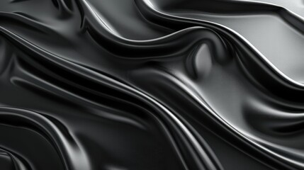 Fototapeta premium Abstract Black Fabric Texture with Smooth Waves and Glossy Surface