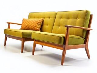 Fototapeta premium Vintage Mid-Century Modern Furniture: Chair and Sofa PNG, High-Resolution Stock Photo
