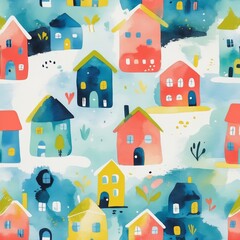 Fototapeta premium Colorful houses in a whimsical pattern showcasing vibrant designs for creative inspiration