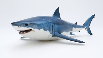 Obraz premium Blue And White Great White Shark Digital Render On White Background