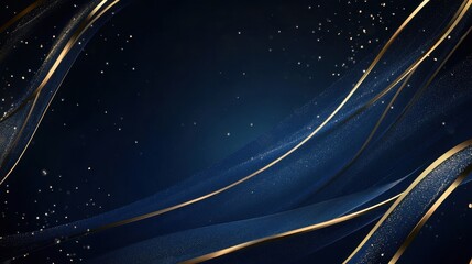 Abstract Blue and Gold Glitter Background with Elegant Waves
